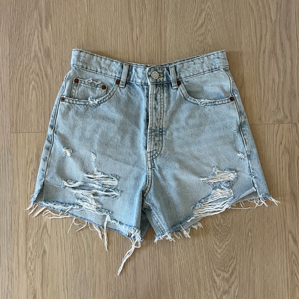 Zara Light Blue Ripped Jean Shorts
